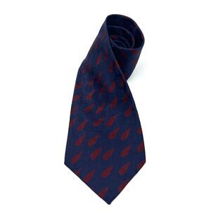 Perry Ellis 100% Silk Handmade Neck Tie Navy w/ Red Rain Drops